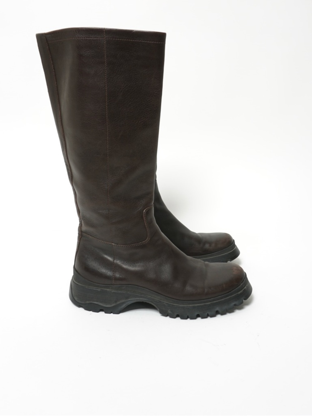 Prada Leather Lug Sole Boots in Dark Brown